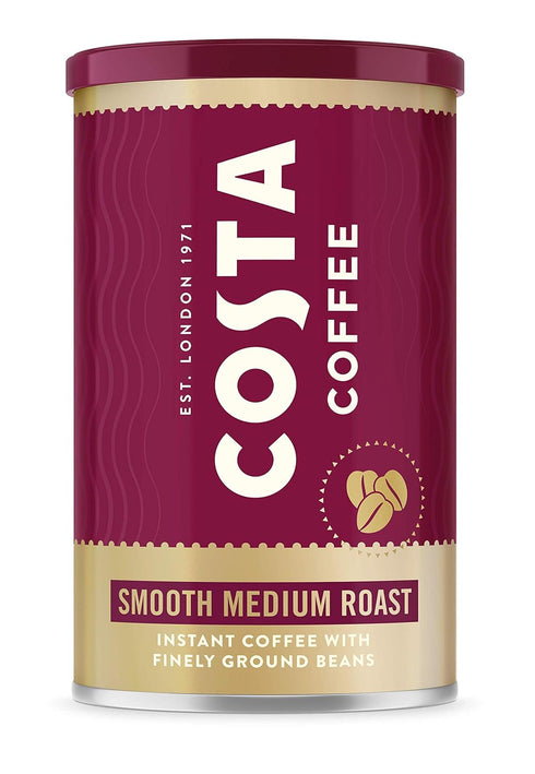 Costa Coffee Smooth Medium Roast Premium Instant Coffee with Finely Ground Beans,
