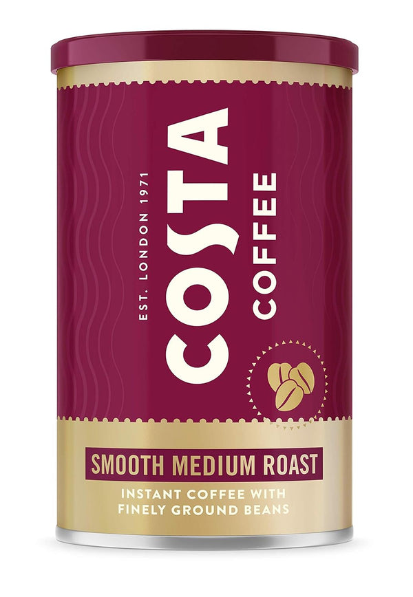 Costa Coffee Smooth Medium Roast Premium Instant Coffee with Finely Ground Beans,