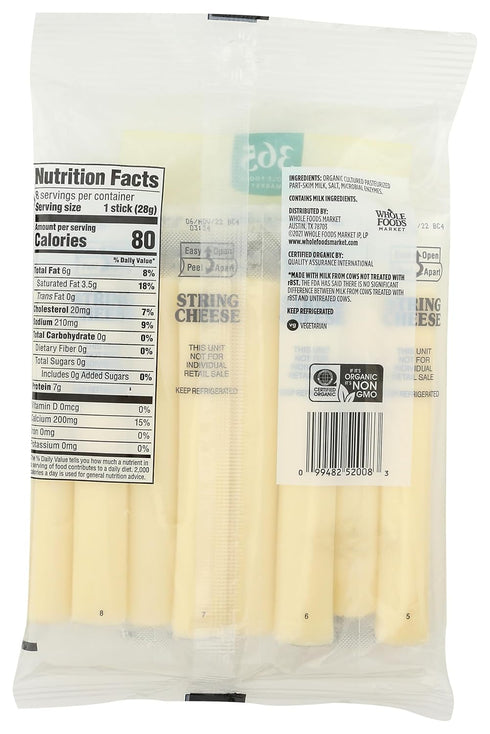 365 by Whole Foods Market Mozzarella 8 , Organic String Cheese, Ounce