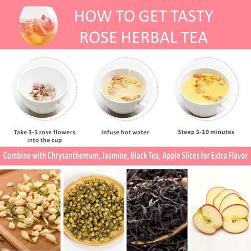 Goofoo Dried Rose Buds Rose Tea, Edible Whole Dry Roses, Premium Loose Leaf Herbal Tea, Ideal for Gift - 2.8 oz
