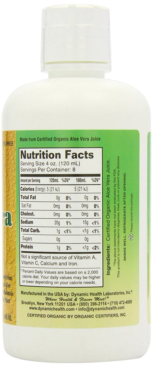 32 oz Dynamic Health Organic Aloe Vera Juice, No Additives, Digestive Support, Antioxidant Supplement, Vegan, Gluten