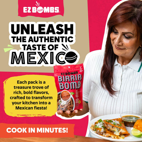 Pack 2 EZ Bombs Birria Bomb Seasoning, of Authentic Mexican Spice Mix for Tacos, Burritos, Nachos, and Quesadillas Made
