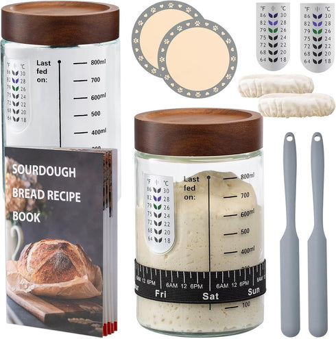 Sourdough Starter Kit,34oz Sourdough Starter Jar Glass with Sourdough Recipes Cookbook.Sourdough Bread