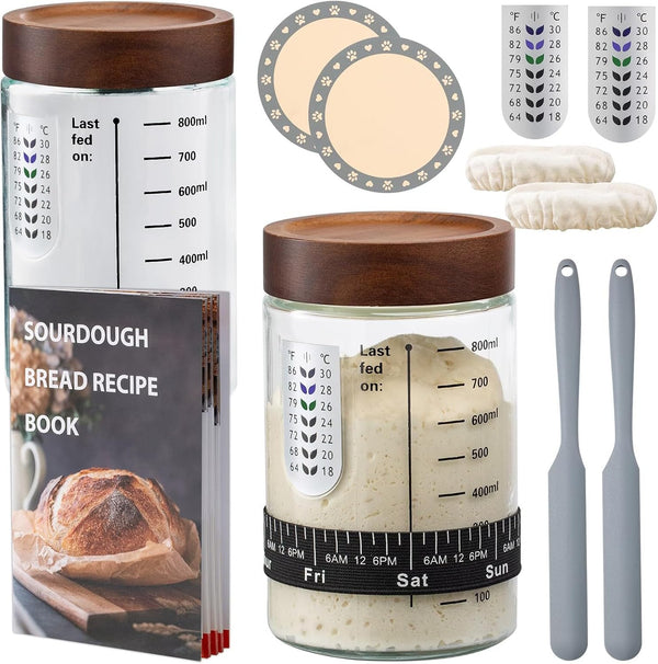 Sourdough Starter Kit,34oz Sourdough Starter Jar Glass with Sourdough Recipes Cookbook.Sourdough Bread