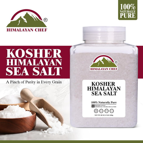 5 Himalayan Chef Kosher Sea Salt Full Flavor, No Additives, unrefined and Less Sodium - Natural and Organic - Pound