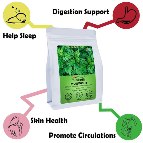 FullChea 100% Pure Natural Dried Mugwort Herb Loose Leaf - 4oz/114g - Superior Sulfur-free Non-GMO Caffeine-free Tea