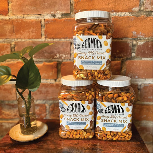 (19oz Germack - Honey BBQ Crunch Snack Mix - Honey Roasted Peanuts, Honey Roasted Sesame Mini Chips, Nacho Corn Sticks