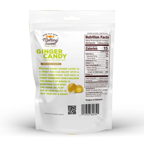 (4.4oz, Pack 3) Melting Sweet Premium Individually Wrapped Ginger Hard Candy