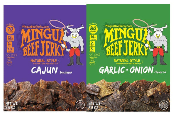 Mingua Beef Jerky - Two Cajuns + Two Garlic & Onions, 3.5