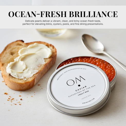 125g OM Caviar Trout Roe Premium Orange Pearls for Gourmet Dining - Crisp Ocean-Fresh Flavor & Elegant Culinary