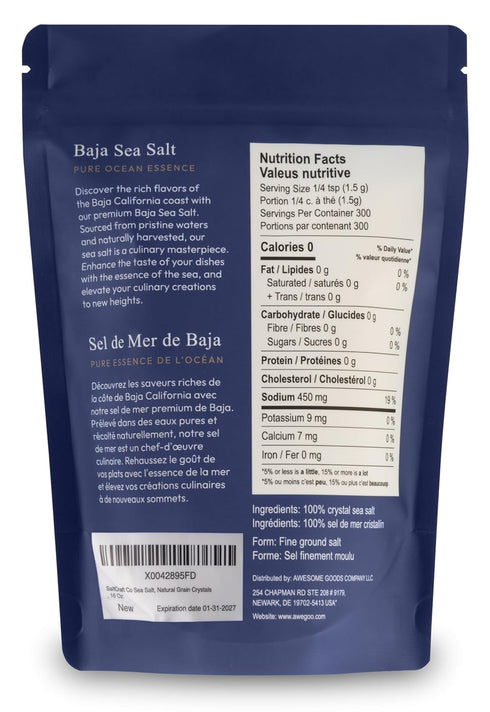 30% 16 oz SALTCRAFT Baja Sea Salt Hand-Harvested, Natural Grain Crystals, Low Sodium, Kosher, Mineral-Rich, No