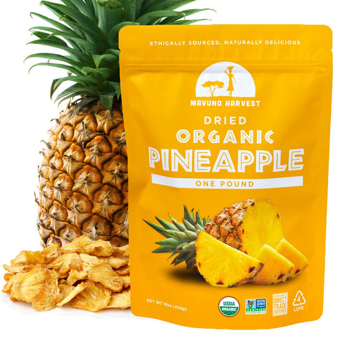 Mavuno Harvest Pineapple Dried Fruit Snacks | Organic Dried Pineapple Chunks |