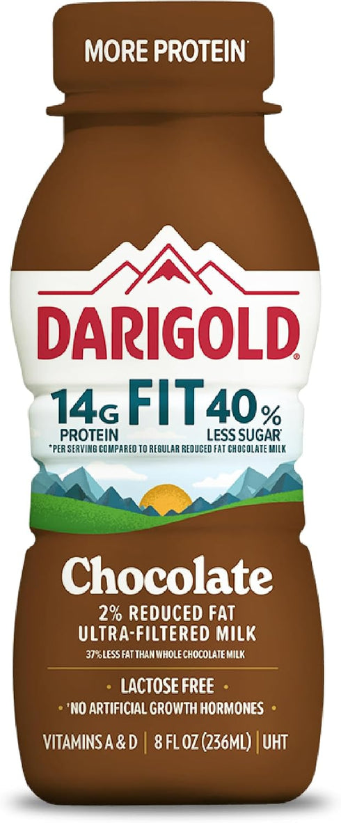 14g 40% 8oz 18 Pack DARIGOLD FIT - Ultra-Filtered, Low Fat, Lactose Free Chocolate Milk - Protein, Less Sugar