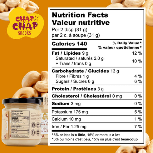 100% Protein-Packed, Pack 1 Chap Chap Snacks Pure Cashew Nut Butter Roasted Cashews, Creamy & Smooth, No Additives