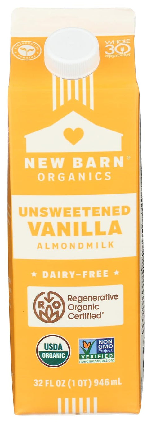 New Barn Organic Unsweetened Vanilla Almond Milk, 32 FZ