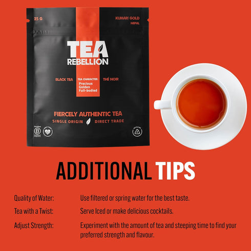 Tea Rebellion 25g Kumari Gold Organic Black Tea, High Mountain Loose Leaf, Healthy Tea for Everyday Use