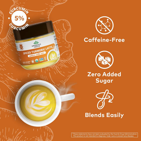3.52 Oz Organic India Spiced Turmeric Latte Powder - Golden Milk Mix, Authentic Blend, Gold Tea Drink, With Ginger