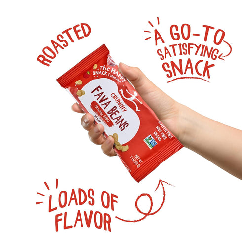 Pack 24 1 oz 130 The Happy Snack Company Fava Beans Variety x (Smoky BBQ Flavor and Pizza Flavor). High Fiber Vegan