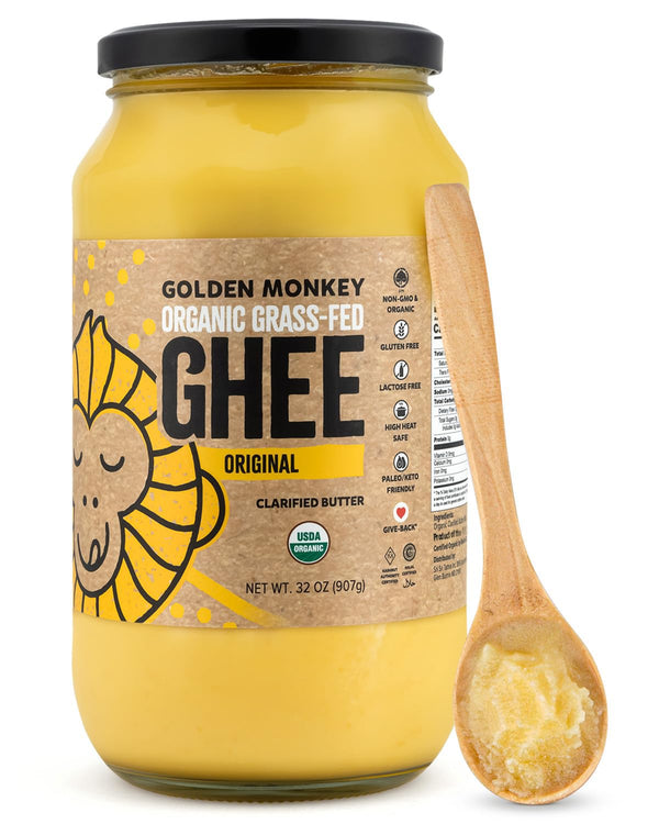 GOLDEN MONKEY Organic Ghee Butter Grass Fed Clarified Butter for Cooking, Baking,