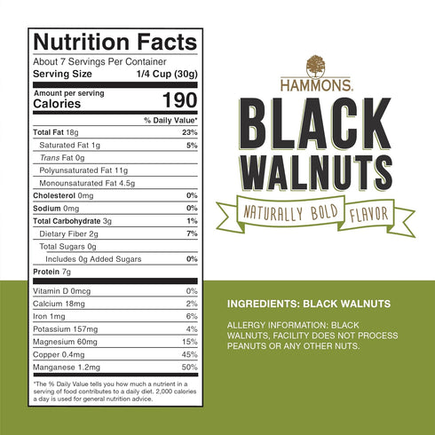 Hammons 8oz Fancy Large Black Walnuts - Wild Harvested - Non-GMO - Gluten-Free - High Protein - Keto Snack - Nuts