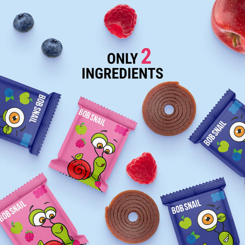 50 Pack, 500g Bob Snail Fruit Roll Ups Natural Fruit Snacks (Blueberry & Raspberry), Vegan, No Added Sugar, Healthy