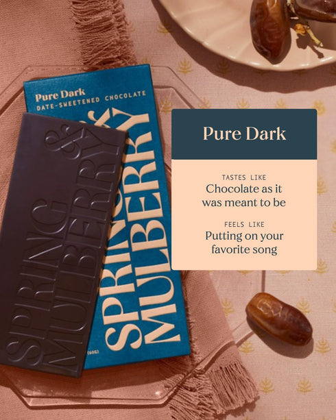 Mulberry, 2.1 Spring & Pure Dark Date Sweetened Chocolate Bar, Ounce