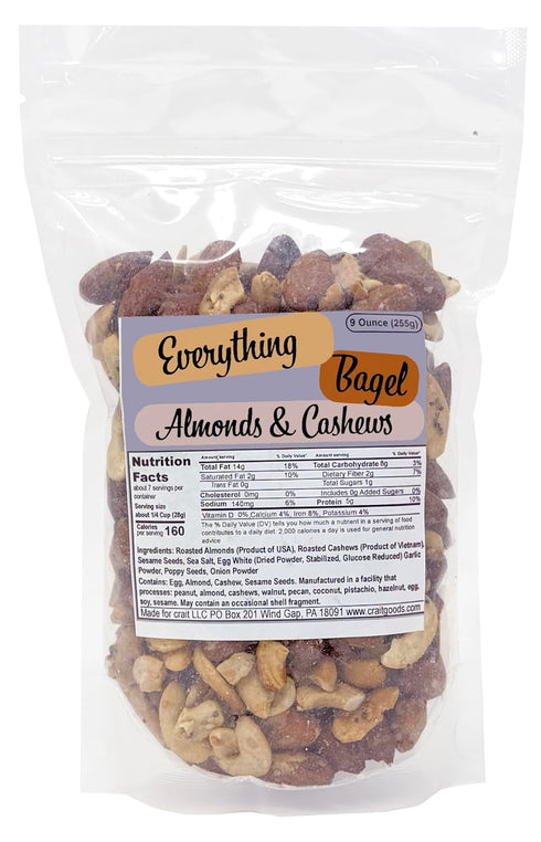 Everything Bagel Cashews and Almonds, Flavored Cashews, Flavored Almonds with Everything Bagel