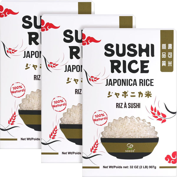 Soeos Japonica Sushi Rice 2 Pound (Pack of 3), Short Grain Rice,
