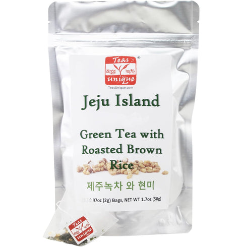 Teas Unique Korean Jeju Island Green Tea with Roasted Brown Rice, 25 Tea Bags (50g)