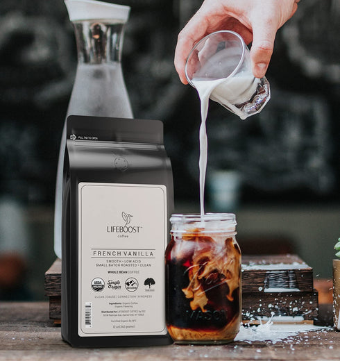 12 Lifeboost Whole Bean French Vanilla Coffee - Low Acid Single Origin Non-GMO Organic Coffee - Third Party Tested