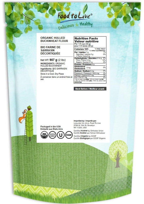 2 Food to Live - Organic Hulled Buckwheat Flour, Pounds - Non-GMO, Finely Milled Raw Buckwheat Groats, Kosher, Vegan