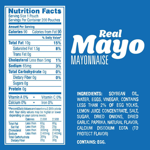 Generic Packets, 200 Real Mayo Mayonnaise Single Serve ct.