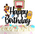 Basketball Cake Topper - Happy Birthday Party Basketball Star Themed Cake Decorations for Boys and Girls Black Glitter