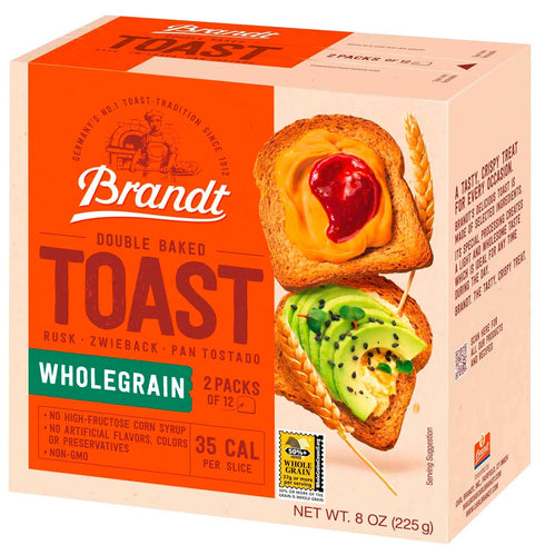 Brandt 8 (pack 3, Toast, Zwieback, Double Baked, Ounces of Whole Grain)
