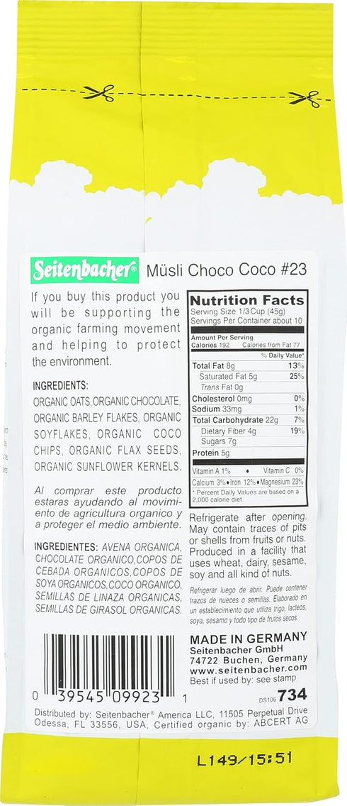 Seitenbacher 23 16 , Muesli No Choco Coco Organic, Ounce