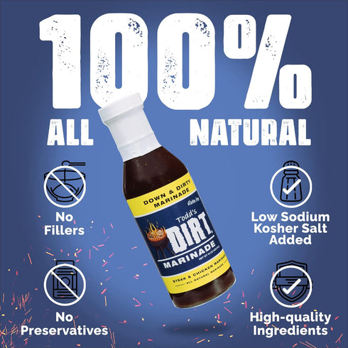 Todd's DIRT 15oz 4 Pack, 100% Todds DIRT - Down and DIRTY Marinade Bottles Steak, Pork and Chicken Marinade, Gourmet