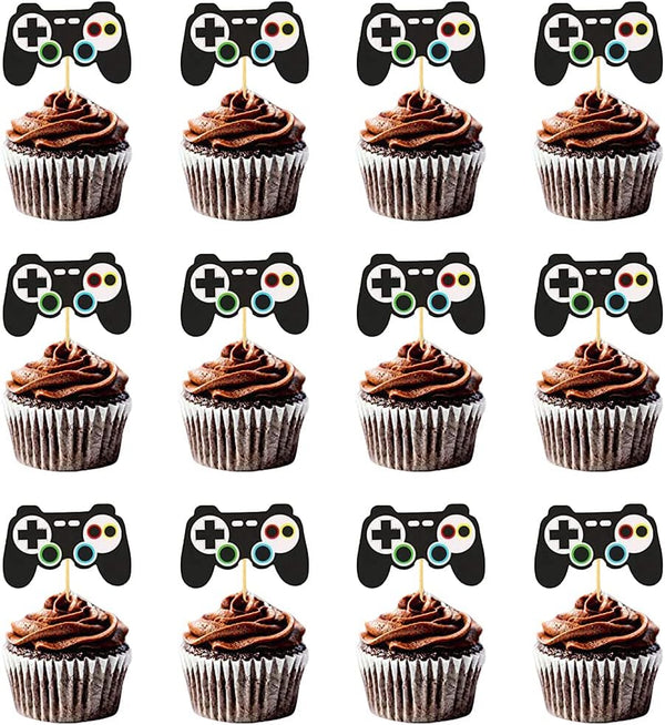 24 Pcs Video Game Controllers Cupcake Toppers - Gamepad Picks for Kids' Birthday Cake Decor.