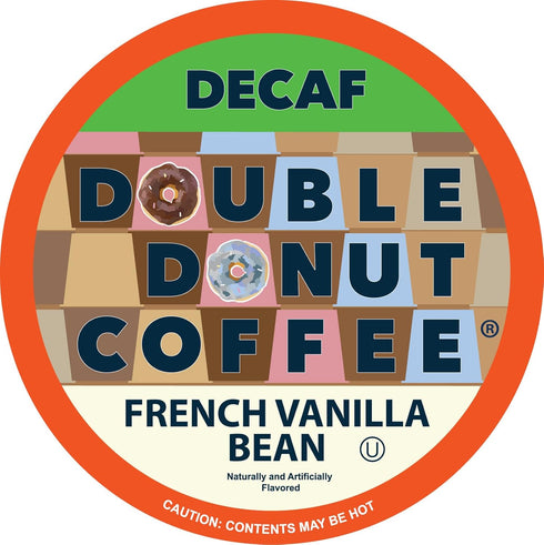 24 Count Double Donut Decaf French Vanilla Coffee Pods, Medium Roast Single Serve French Vanilla Bean Decaf Flavored