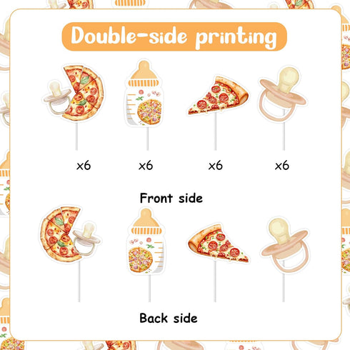 25PCS Sursurprise Pizza & Pacifiers Baby Shower Cake Topper Cupcake Toppers, Pizza Party Time Decorations Fast Food