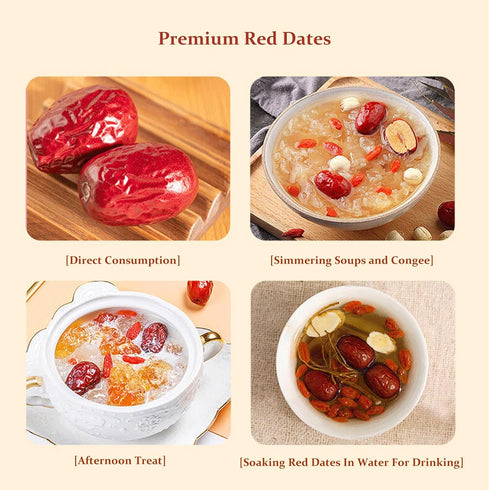 YQGOO 1000g (2.2lb, 2 Packs) Premium Red Dates Jujube, Big & Sweet Whole Dried Fruit, Gluten-Free Healthy Snack