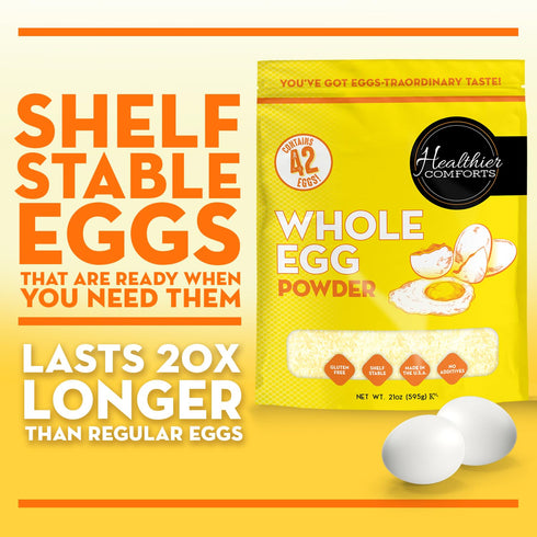 (21 oz) Healthier Comforts Whole Egg Powder | Pure Dried Whole Eggs | Pasteurized, Ready to Eat | Gluten Free, Made