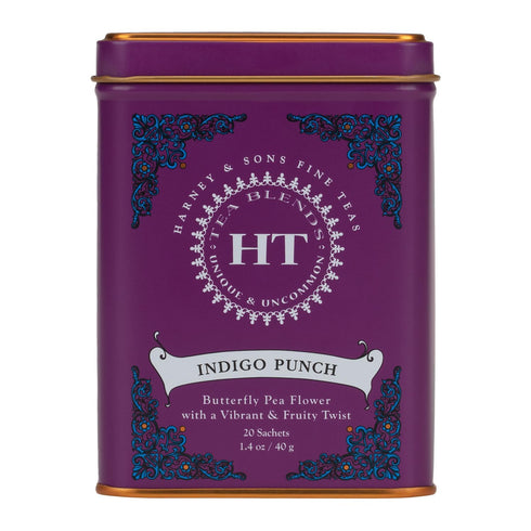 20 Harney & Sons Indigo Punch, Butterfly Pea Flower Tea with Fruity Flavors, HT Line, sachets