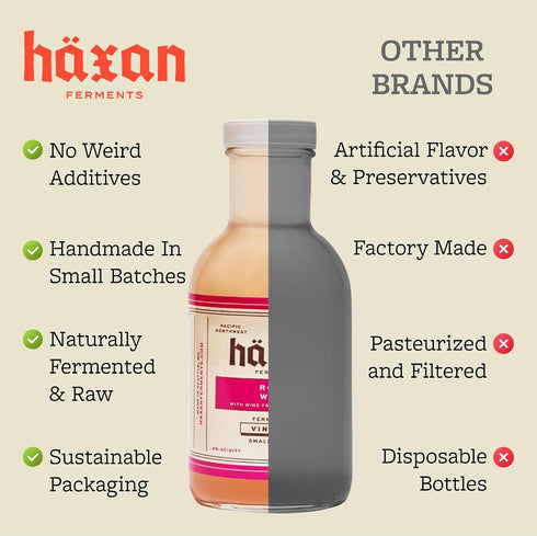 (12 Oz) 5% Haxan Ferments Ros Wine Vinegar Fl Acidity Raw, Unpasteurized Living Vinegar Crafted from Premium Washington