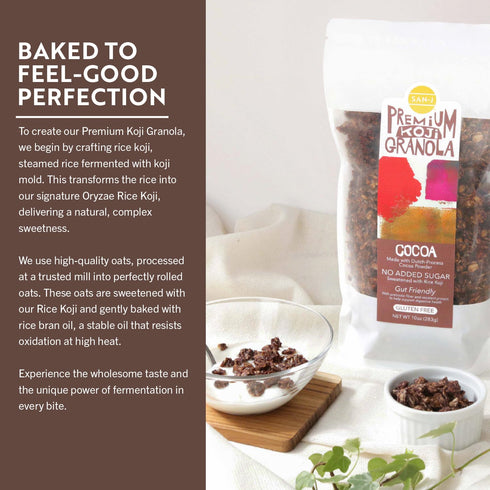 2 Pack San-J Koji Cocoa Granola - Made with Real Cocoa Powder - Vegan - Gut-Friendly - No Added Sugar - Made