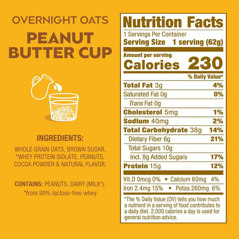 2 15g 5g (2.2oz Proper Good of Each Flavor: Peanut Butter Cup & Apple Cinnamon Overnight Oats, with Protein, Fiber
