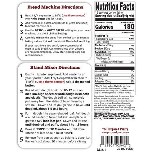 Pack; The Prepared Pantry Prairie Sunflower Gourmet Bread Mix; Single For Bread Machine or Oven