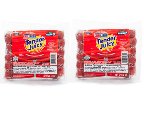 Purefoods Tender Juicy Hotdog Regular, 2 Packs (12 oz), Filipino Favorites, Filipino
