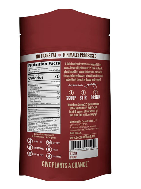 7 oz Coconut Cloud: Dairy-Free Instant Hot Cocoa Mix | Vegan, Natural, Delicious, Creamy Plant Based Chocolate (Made