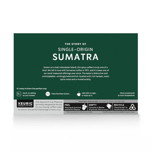 100% 6 (60 Starbucks K-Cup Coffee Pods, Dark Roast Coffee, Sumatra for Keurig Brewers, Arabica, boxes pods total)