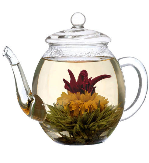 Creano Tea Flowers Mix - Blooming Green Tea, Fruity Flavored (Roses in 6 Varieties)